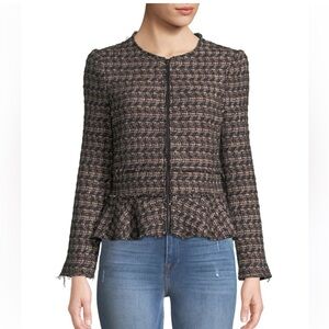 REBECCA TAYLOR | BNWT Collarless Raw Hem Tweed Peplum Full Zip Up Tweed Blazer